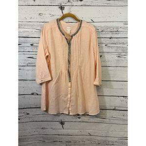 Women's Chico's Pink Beaded Tunic Top Size 2-Size Medium